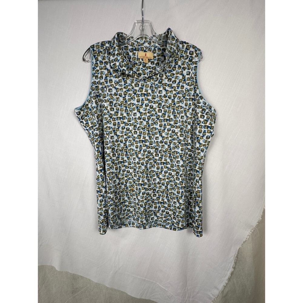sport haley womens 2xl golf shirt sleeveless knit - blue and green stretchy